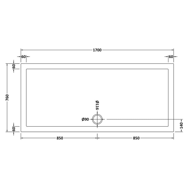 Stone Resin 40mm Rectangular Shower Tray & Waste 1700 x 760mm