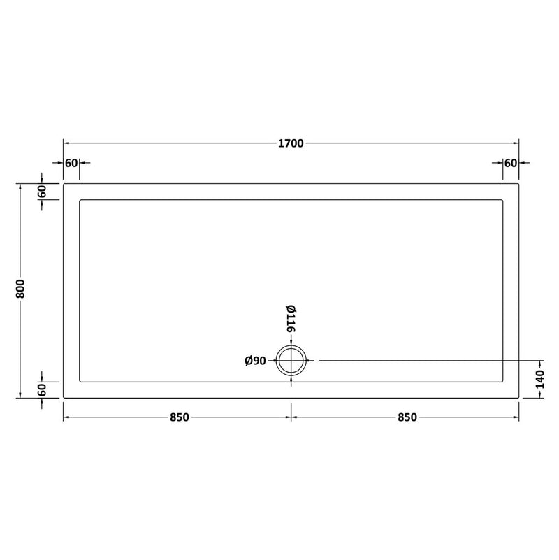 Stone Resin 40mm Rectangular Shower Tray & Waste 1700 x 800mm