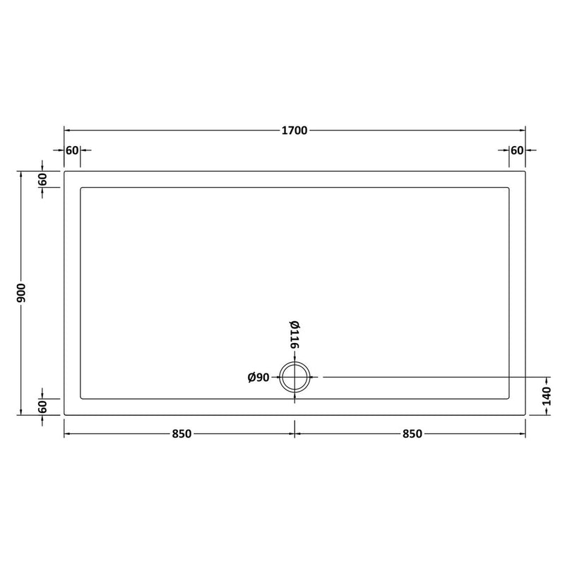 Stone Resin 40mm Rectangular Shower Tray & Waste 1700 x 900mm