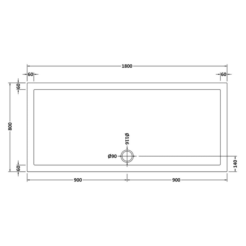 Stone Resin 40mm Rectangular Shower Tray & Waste 1800 x 800mm