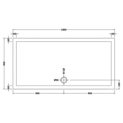 Stone Resin 40mm Rectangular Shower Tray & Waste 1800 x 900mm 