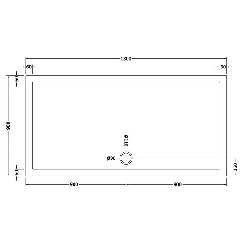 Stone Resin 40mm Rectangular Shower Tray & Waste 1800 x 900mm 