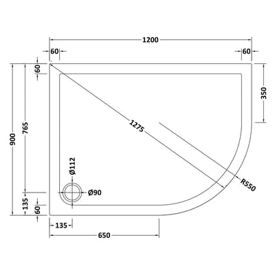 Stone Resin 40mm Offset Quadrant Shower Tray & Waste 1200 x 900mm Right Hand