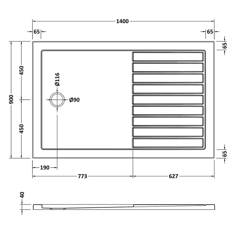 Nuie Slip Resistant Rectangular Walk In Matt White Shower Tray - 1400 x 900mm