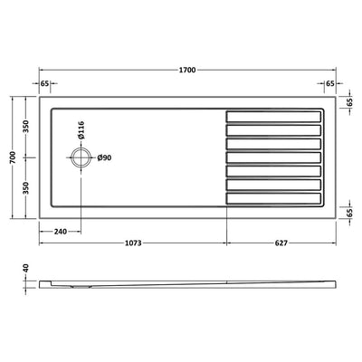 Nuie Slip Resistant Rectangular Walk In Matt White Shower Tray - 1700 x 700mm
