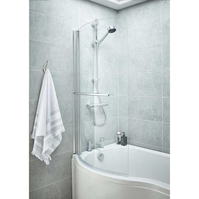 Capri Curved P Shape Shower Bath Screen With Towel Rail 715mm