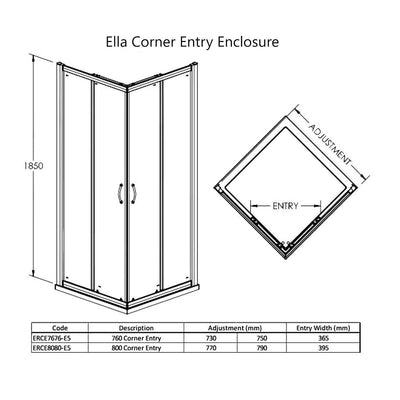Nuie Ella 5mm Satin Chrome Corner Entry Shower Enclosure