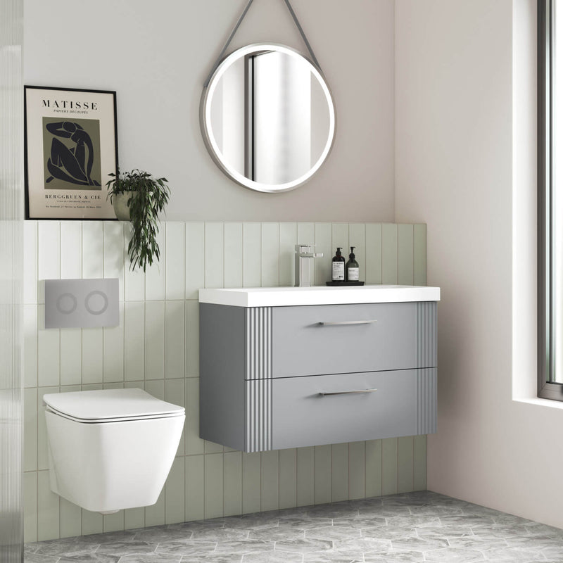 Nuie Deco 600 x 383mm Wall Hung Vanity Unit With 2 Drawers & Ceramic Basin