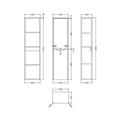 Nuie Lunar 1392 x 356 x 253mm Wall Hung Tall Unit With 2 Doors