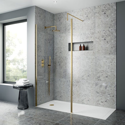 Nuie Outer Frame 8mm Wetroom Screen 2 Panel Pack (1850mm High) - Brushed Brass