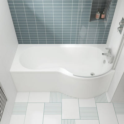 Capri P Shape Shower Bath With Screen & Front Panel 1500 x 850mm