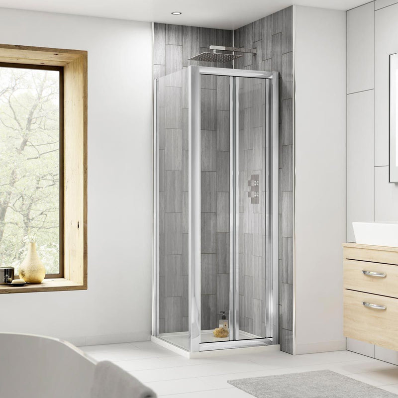 Nuie Pacific 6mm Chrome Bi-Fold Shower Enclosure With Side Panel