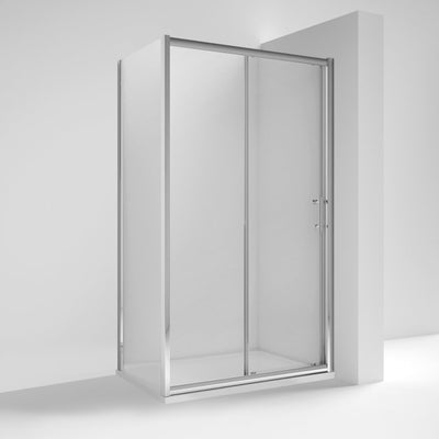 Nuie Pacific 6mm Chrome Single Sliding Shower Enclosure With Side Panel