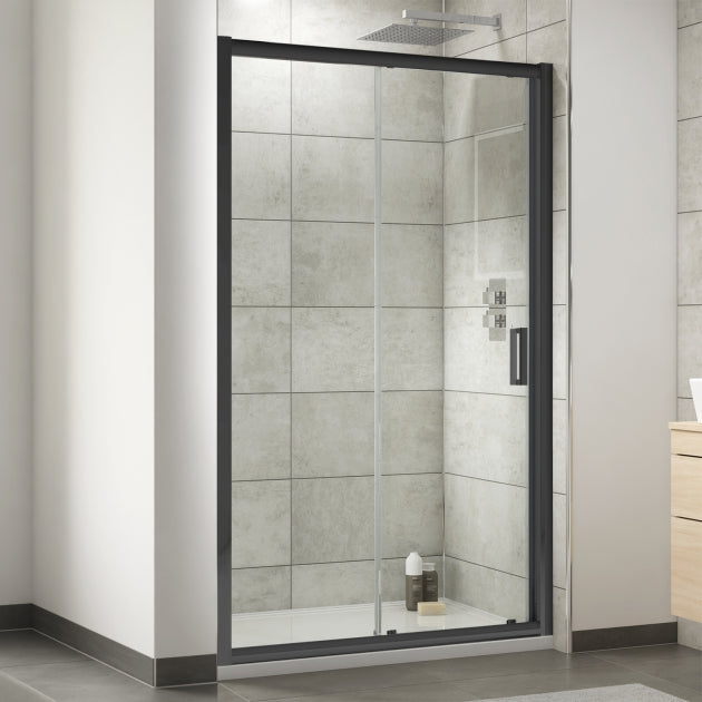 Nuie Rene 6mm Black Single Sliding Shower Door