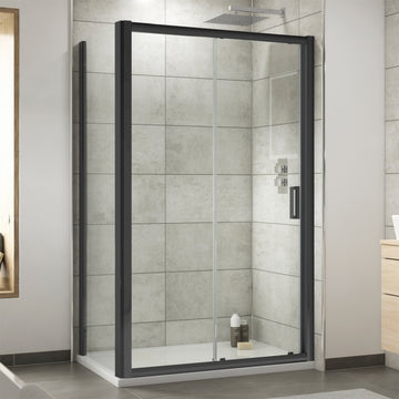 Plaza Rectangular Corner Entry Shower Enclosure with Pearlstone Tray - 6mm  Sliding Door