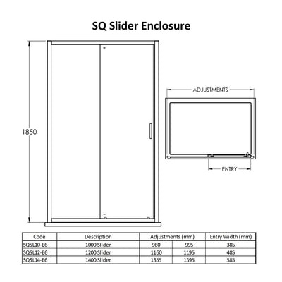 Nuie Rene 6mm Black Single Sliding Shower Enclosure With Side Panel