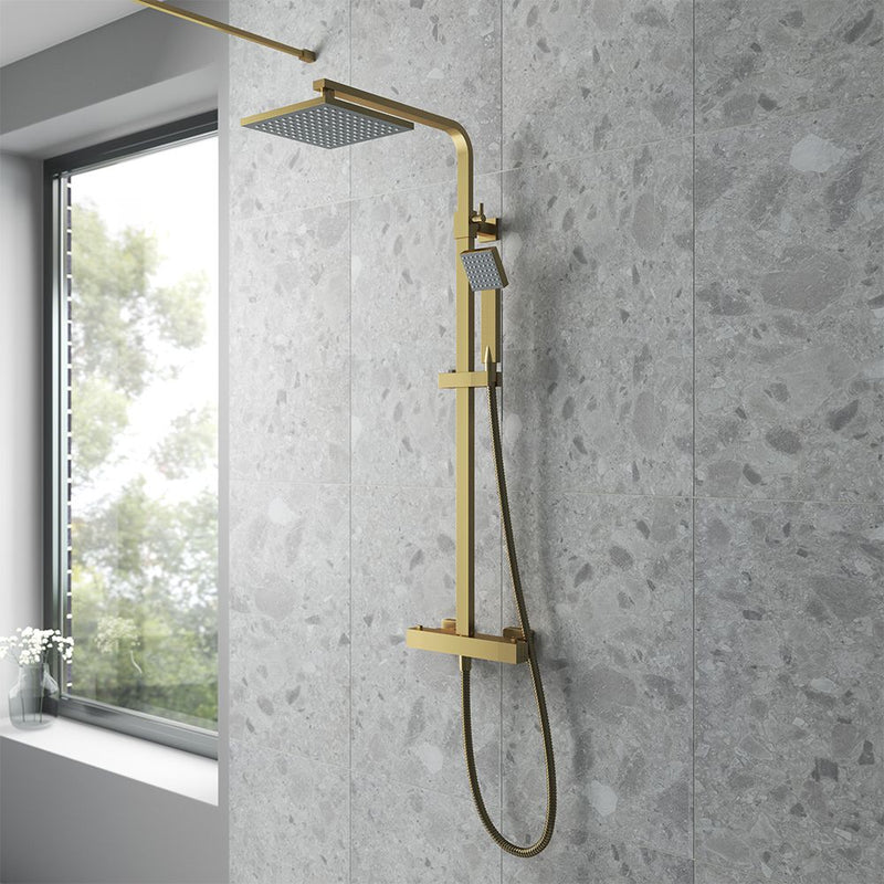Cape Brushed Brass Square Thermostatic Exposed Shower Kit