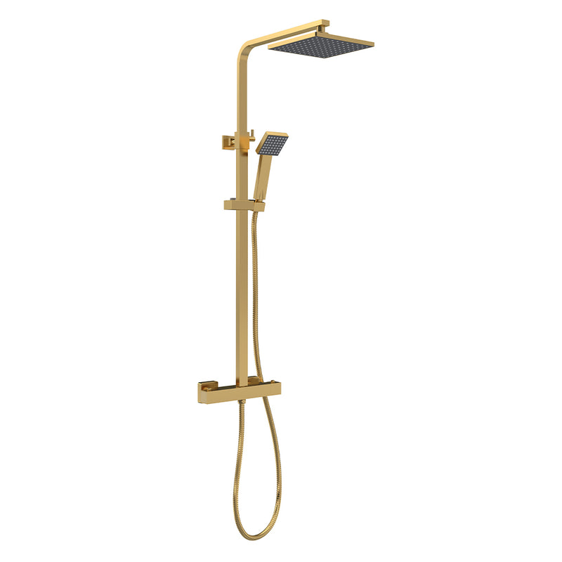Cape Brushed Brass Square Thermostatic Exposed Shower Kit
