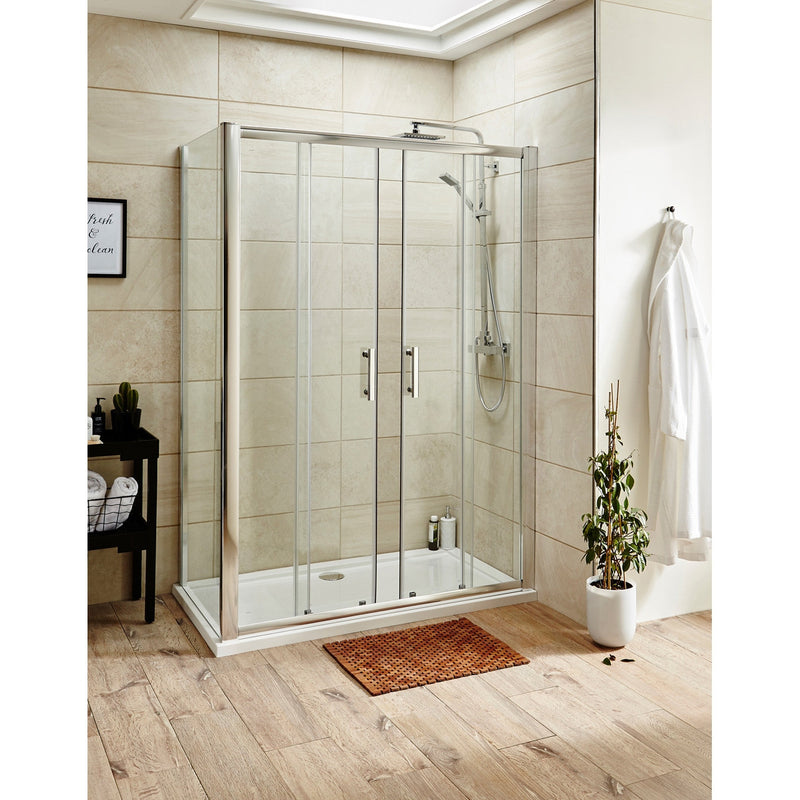 Nuie Pacific 6mm Chrome Double Sliding Shower Enclosure With Side Panel