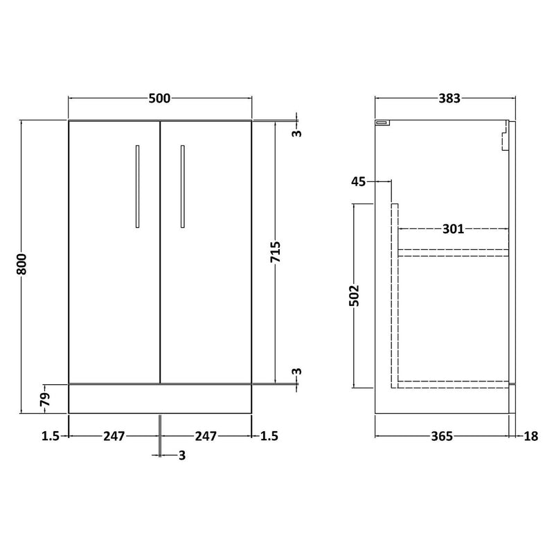 Nuie Arno Compact 500 x 353mm Floor Standing Vanity Unit With 2 Doors & Basin
