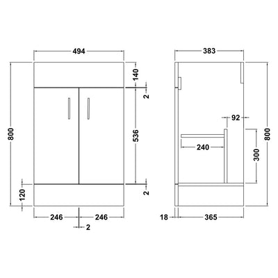 Nuie Eden 510 x 390mm Floor Standing Vanity Unit With 2 Doors & Ceramic Basin