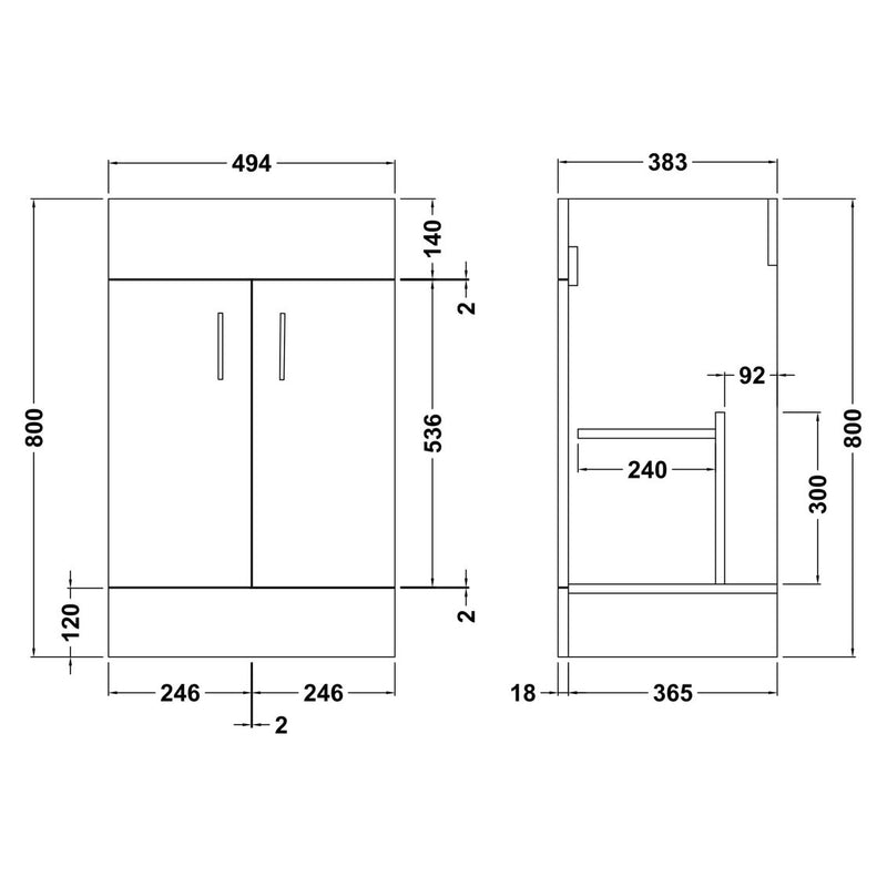 Nuie Eden 510 x 390mm Floor Standing Vanity Unit With 2 Doors & Ceramic Basin
