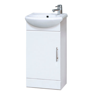 Nuie Mayford Cloakroom 420 x 290mm Floor Standing Vanity Unit With 1 Door & Ceramic Basin - White Gloss