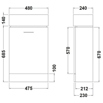 Nuie Mayford Cloakroom 480 x 240mm Floor Standing Vanity Unit With 1 Door & Ceramic Basin - White Gloss