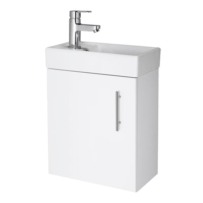 Nuie Vault 400 x 222mm Wall Hung Vanity Unit With Single Door & Ceramic Basin - Gloss White
