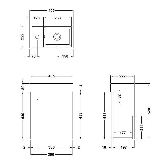 Nuie Vault 400 x 222mm Wall Hung Vanity Unit With Single Door & Ceramic Basin