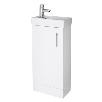 Nuie Vault 400 x 222mm Floor Standing Vanity Unit With Single Door & Ceramic Basin - Gloss White