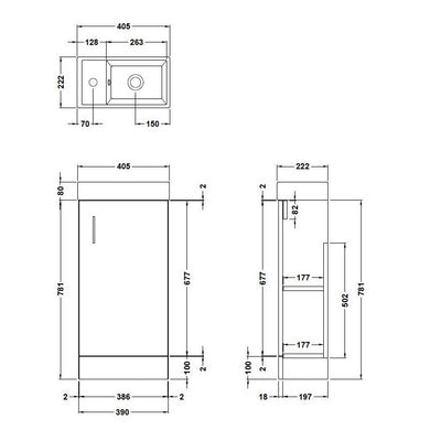 Nuie Vault 400 x 222mm Floor Standing Vanity Unit With Single Door & Ceramic Basin