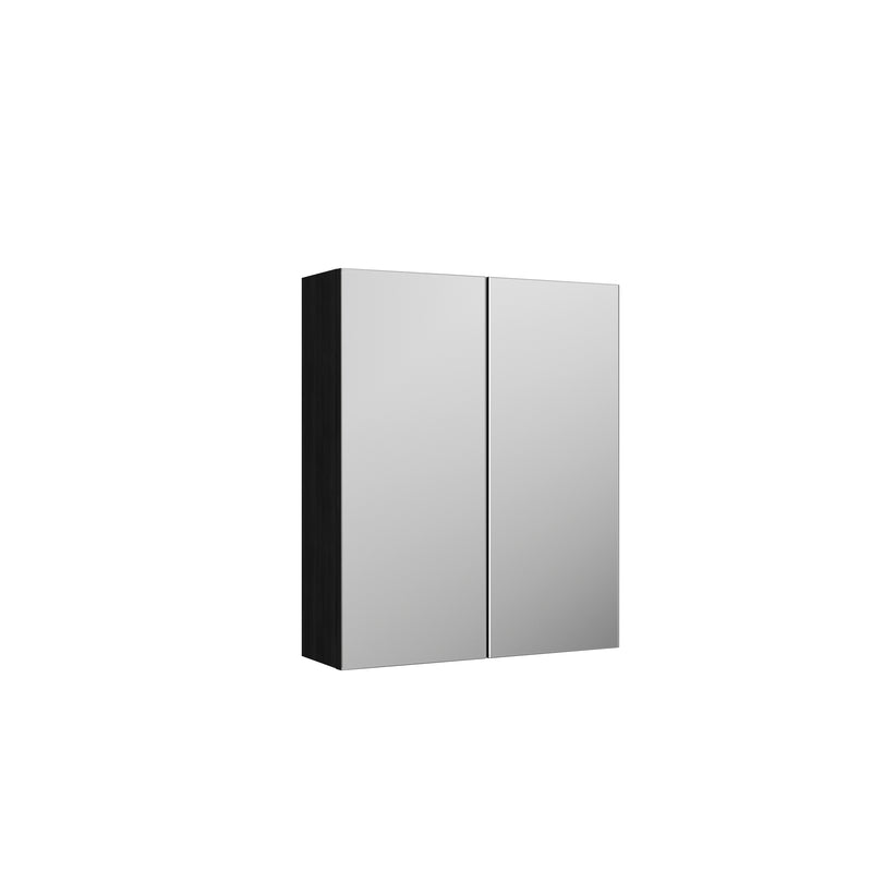 Nuie Arno 600 x 180mm Mirror Cabinet With 2 Doors - Charcoal Black Woodgrain