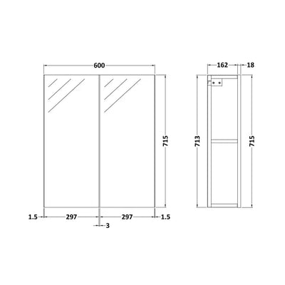 Nuie Parade 600 x 715 x 180mm Mirror Cabinet With 2 Doors