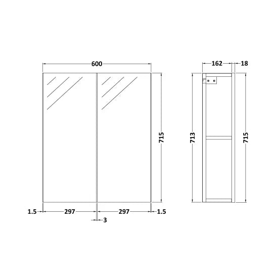 Nuie Parade 600 x 715 x 180mm Mirror Cabinet With 2 Doors