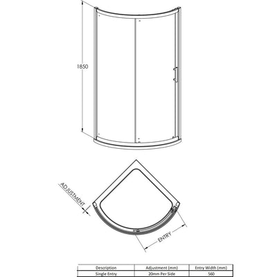 Porto 6mm Single Entry Quadrant Shower Enclosure 860 x 860mm