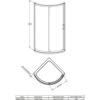 Nuie Pacific 6mm Chrome Single Entry Quadrant Shower Enclosure - 860 x 860mm
