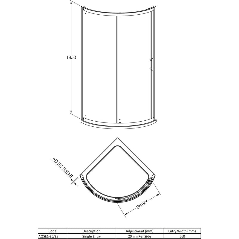 Nuie Pacific 6mm Chrome Single Entry Quadrant Shower Enclosure - 860 x 860mm