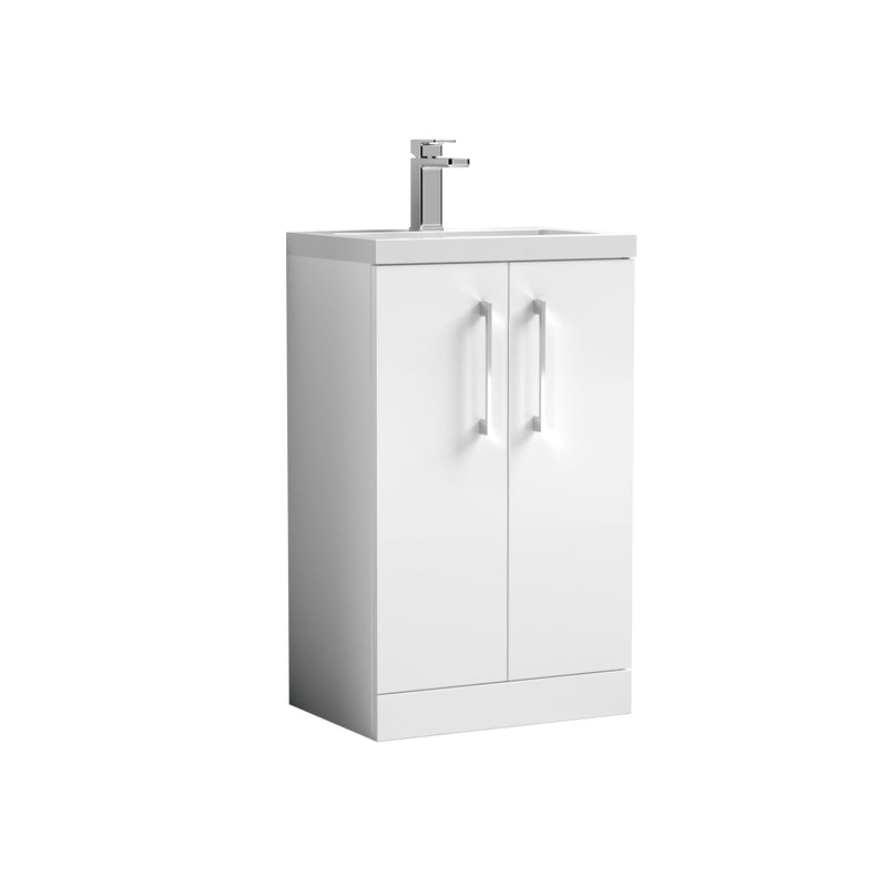 Nuie Arno Compact 500 x 353mm Floor Standing Vanity Unit With 2 Doors & Polymarble Basin - White Gloss