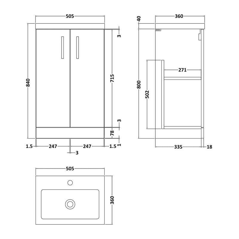Moby 500mm Floor Standing 2 Door Vanity & Resin Basin - Gloss White