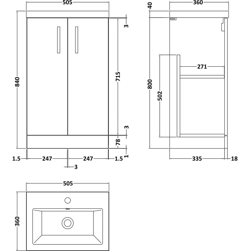 Moby 500mm Floor Standing 2 Door Vanity & Ceramic Basin - Gloss White