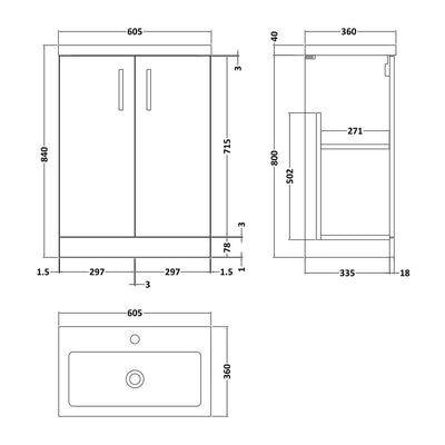 Moby 600mm Floor Standing 2 Door Vanity & Resin Basin - Gloss White