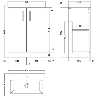 Moby 600mm Floor Standing 2 Door Vanity & Ceramic Basin - Gloss White