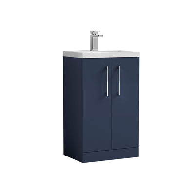 Nuie Arno Compact 500 x 353mm Floor Standing Vanity Unit With 2 Doors & Ceramic Basin - Electric Blue Matt