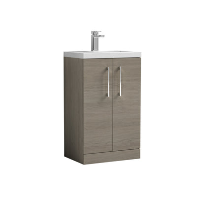 Nuie Arno Compact 500 x 353mm Floor Standing Vanity Unit With 2 Doors & Ceramic Basin - Solace Oak Woodgrain