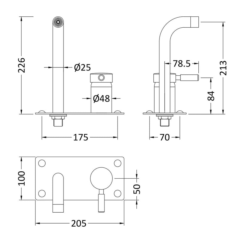 Hudson Reed Tec Lever Wall Mounted Basin Or Bath Filler - Matt Black