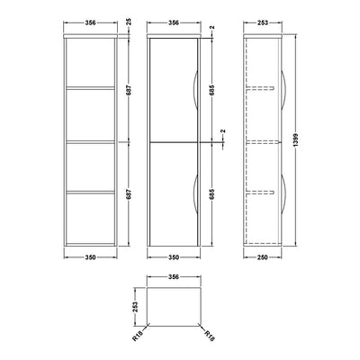 Nuie Parade 1400 x 350 x 250mm Wall Hung Tall Unit