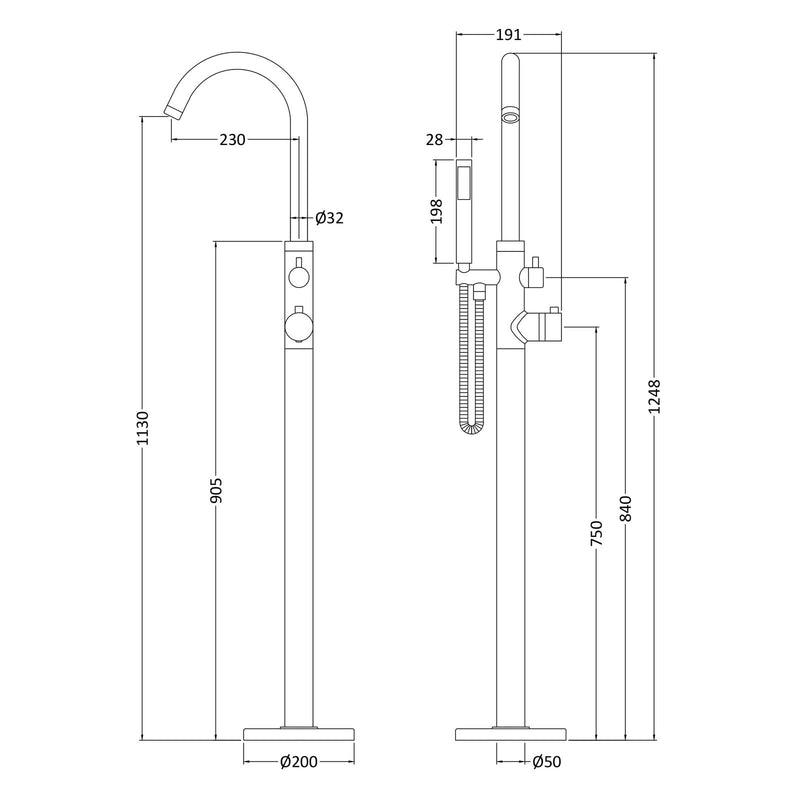 Hudson Reed Tec Cross Thermostatic Single Lever Floor Standing Bath Shower Mixer - Chrome