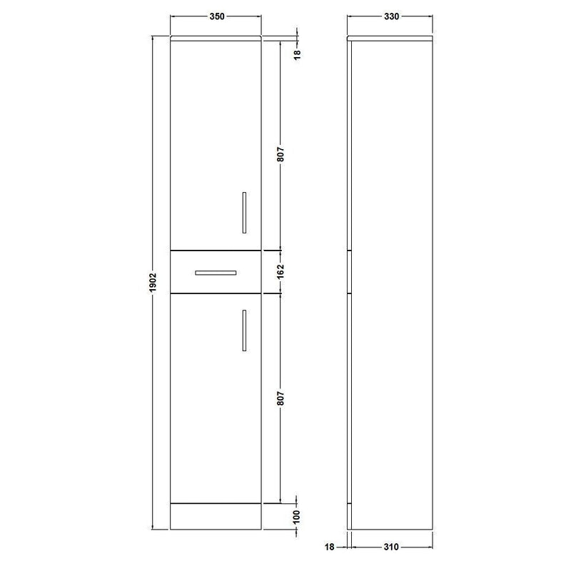 Nuie Mayford 1902 x 350 x 330mm Floor Standing Tallboy With 2 Doors & 1 Drawer - White Gloss