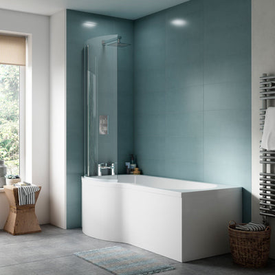Capri P Shape Shower Bath With Screen & Front Panel 1700 x 850mm